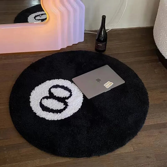 Black And White No. 8 Pool Ball Round Shag Floor Mat