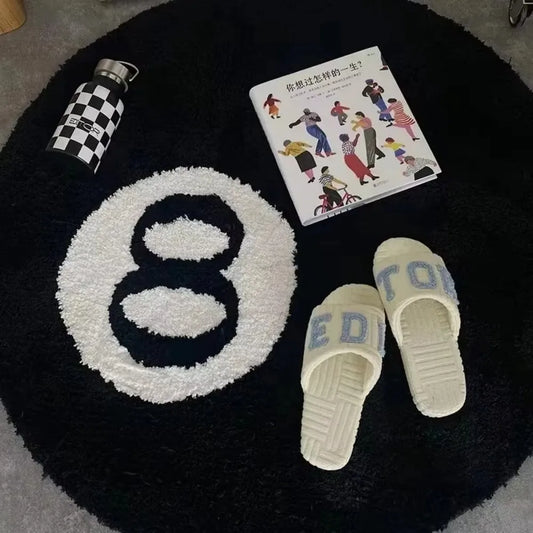 Black And White No. 8 Pool Ball Round Shag Floor Mat